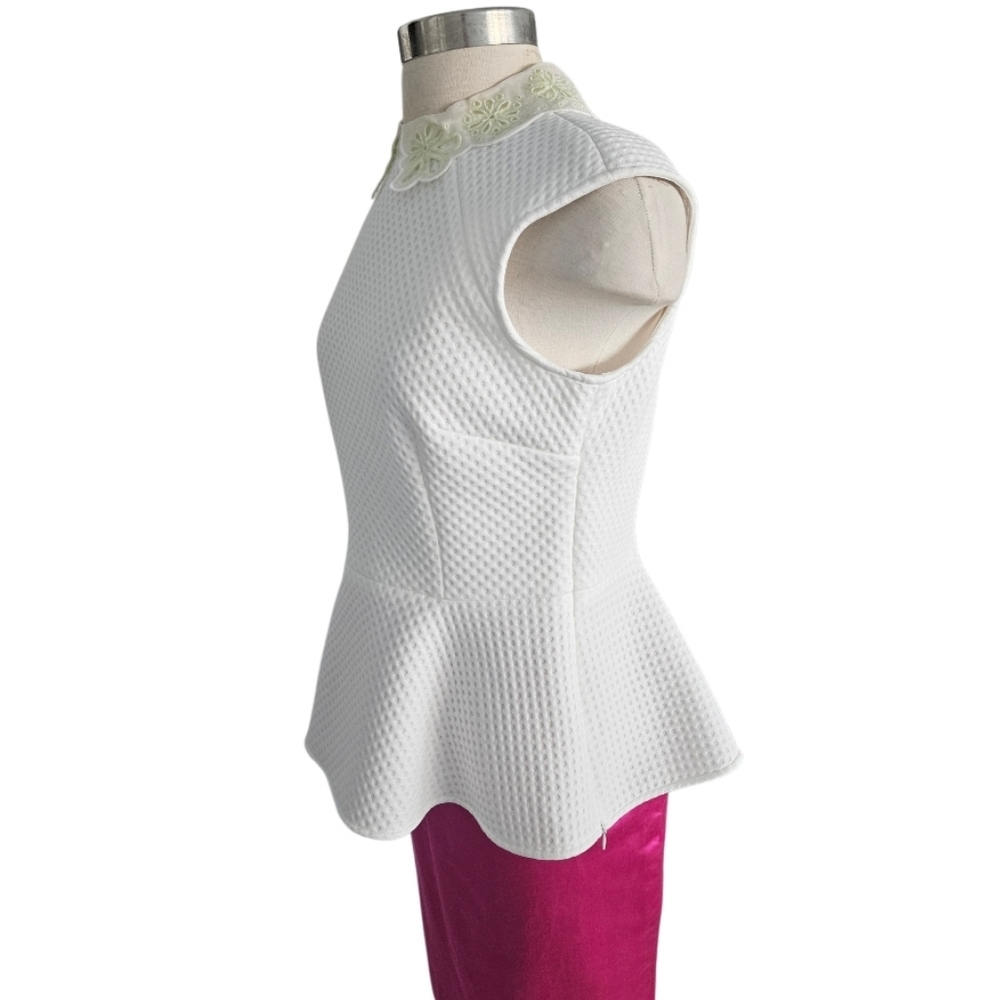 Karen Millen White Textured Peplum Peter Pan Collar - Picture 4 of 10
